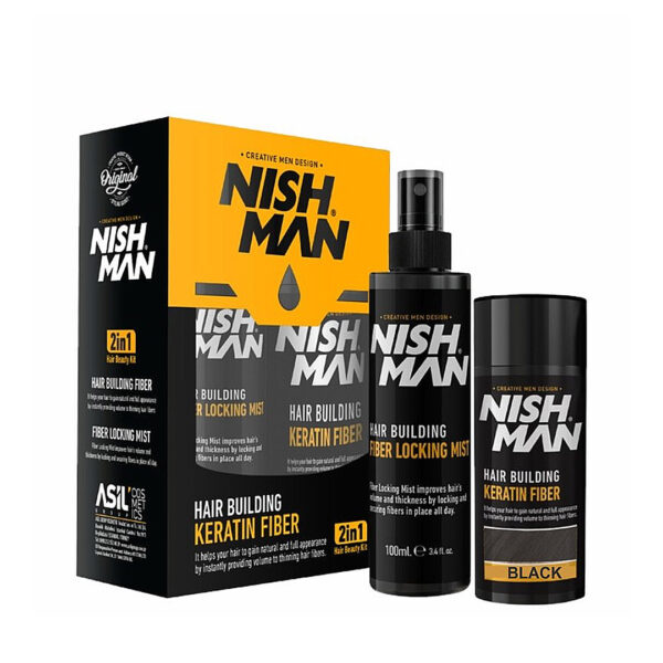 NISHMAN Kit fibra de queratina para el cabello 21g y fijador de fibra